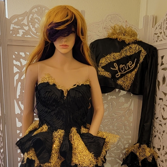 The "Letty" Black & Gold Gothic Romance Wedding Ballgown Set - Picture 3 of 14